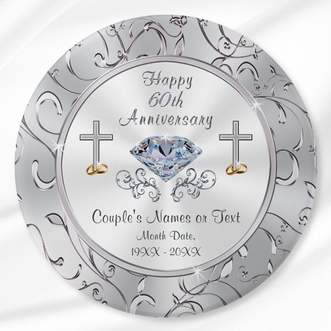Christian 60th Wedding Anniversary Party Favours 7.5 Cm Round Badge (Cheap 60th anniversary party favors. Custom, 60th anniversary party. Diamond Anniversary favors.)