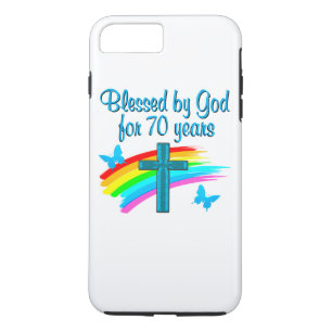 CHRISTIAN 70TH BIRTHDAY CROSS AND RAINBOWS Case-Mate iPhone CASE