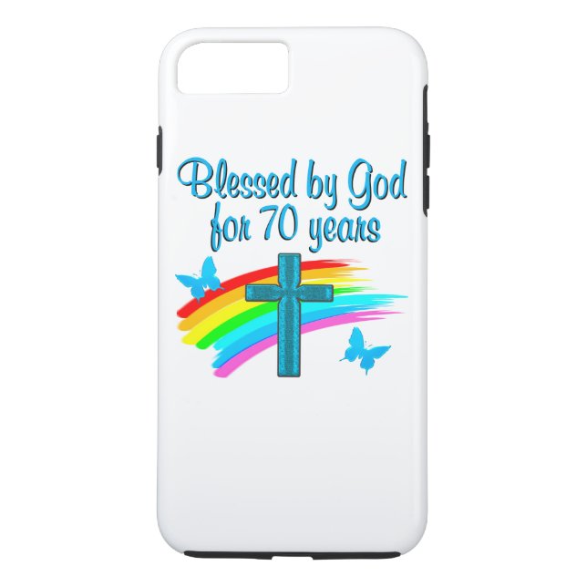 CHRISTIAN 70TH BIRTHDAY CROSS AND RAINBOWS Case-Mate iPhone CASE (Back)