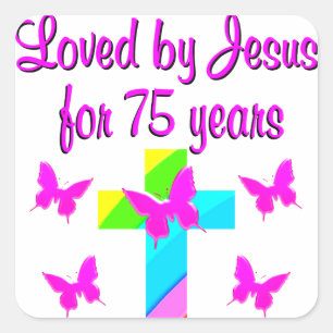 CHRISTIAN 75TH PERSONALIZED BIRTHDAY DESIGN SQUARE STICKER