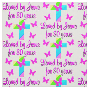 CHRISTIAN 80TH BIRTHDAY CROSS DESIGN FABRIC