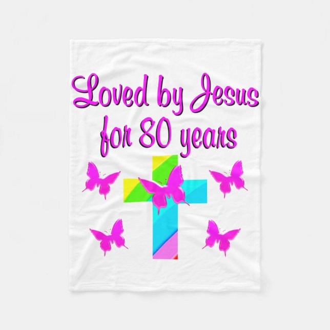CHRISTIAN 80TH BIRTHDAY CROSS DESIGN FLEECE BLANKET (Front)
