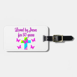 CHRISTIAN 80TH BIRTHDAY CROSS DESIGN LUGGAGE TAG