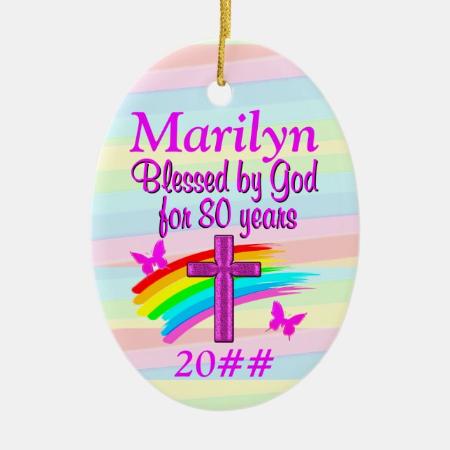 CHRISTIAN 80TH BIRTHDAY PERSONALIZED ORNAMENT (Front)