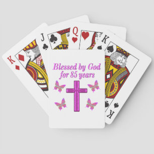 CHRISTIAN 85TH BIRTHDAY PINK CROSS DESIGN PLAYING CARDS