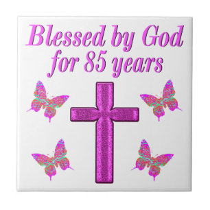 CHRISTIAN 85TH BIRTHDAY PINK CROSS DESIGN TILE