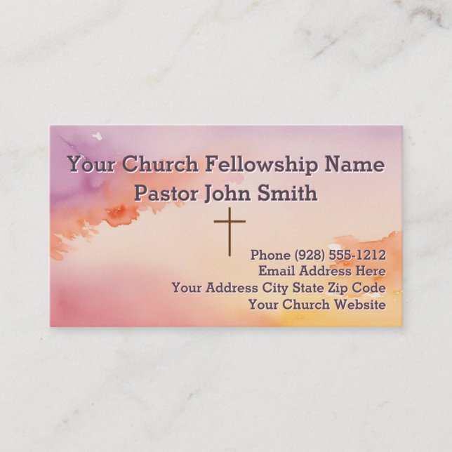 Christian Abstract Watercolor Cross Church  Business Card (Front)