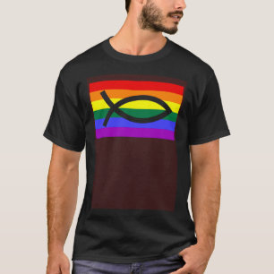 Christian Ally Jesus Fish LGBTQ Gay Pride Flag Stu T-Shirt