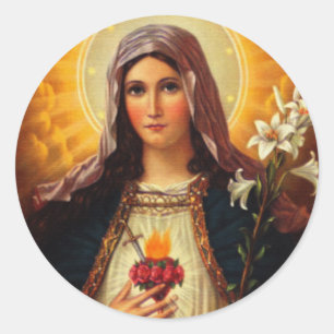 Christian Art of Sacred Heart of Jesus and Mary Classic Round Sticker
