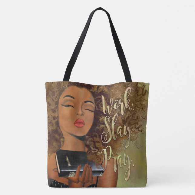 Christian Art Work Slay Pray Cross Body Tote Bag (Back)