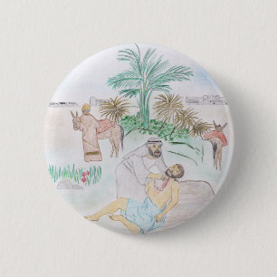 Christian Artwork The good Samaritan 6 Cm Round Badge