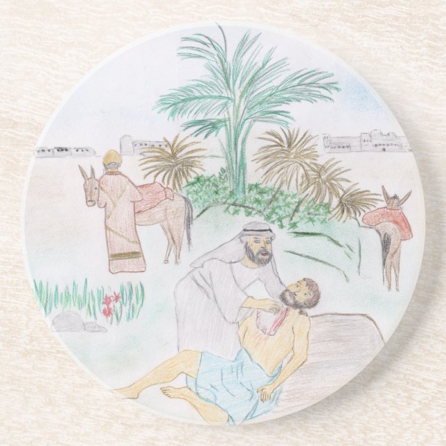 Christian Artwork The good Samaritan Coaster (Front)