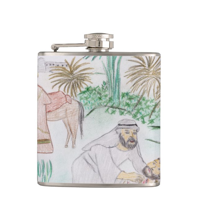 Christian Artwork The good Samaritan Hip Flask (Front)