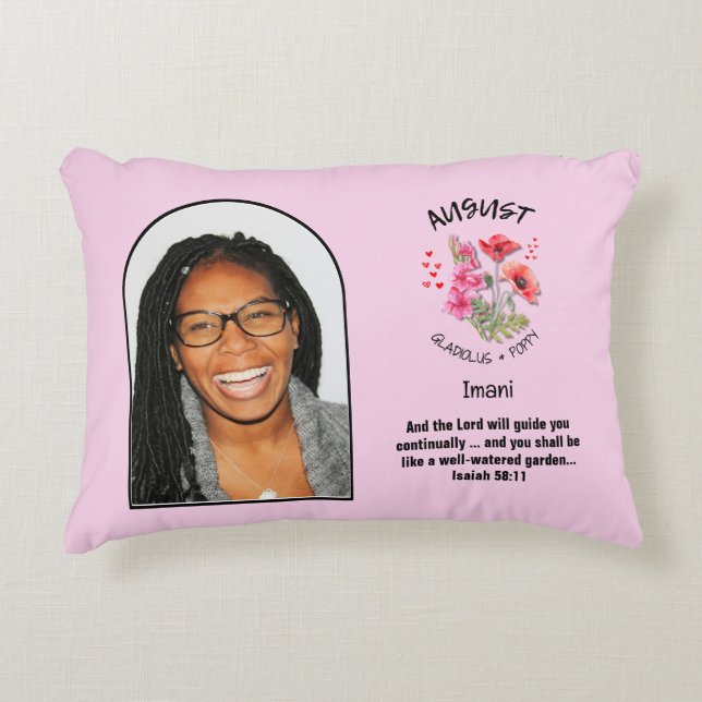 Christian AUGUST Birth Month Flower NAME PHOTO Decorative Cushion (Front)