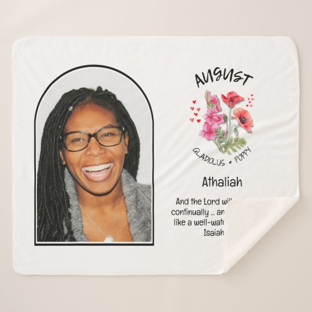 Christian AUGUST Birth Month Flower NAME PHOTO Sherpa Blanket (Front (Horizontal))