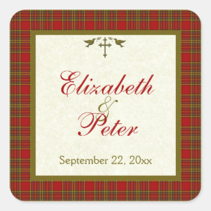 Christian Autumn Plaid 1.5" Square Wedding Sticker