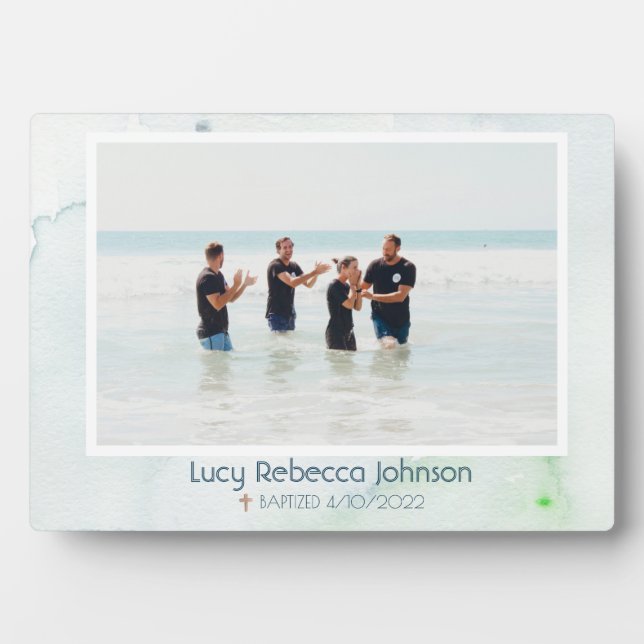 Christian Baptism Commemorative Gift Ocean Blue  Plaque (Front)