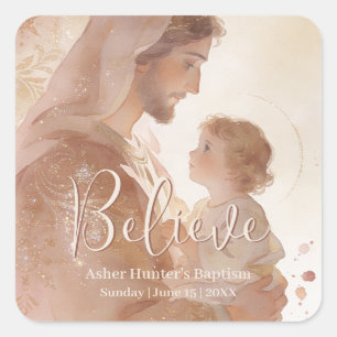 Christian Baptism Saint Joseph Baby Jesus LPM26 Square Sticker