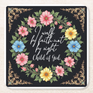 Christian Bible-Inspired Floral Square Paper Coaster