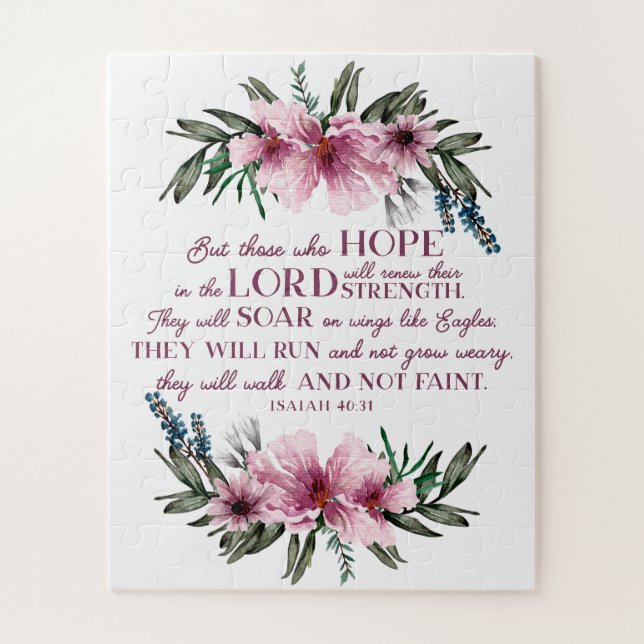 Christian Bible Verse Blush Pink Floral Jigsaw Puzzle (Vertical)