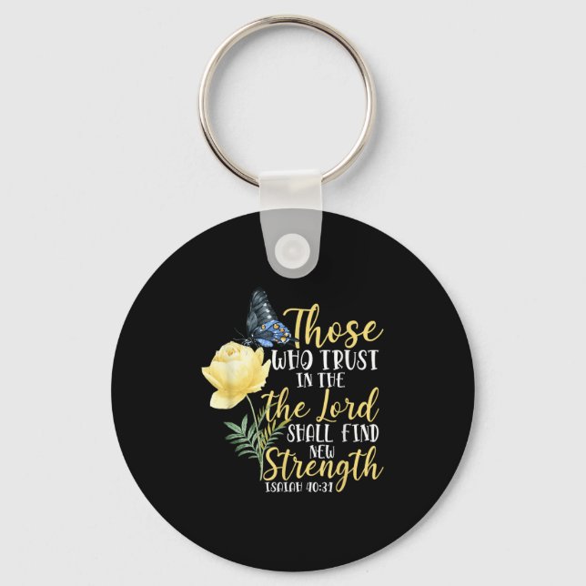 Christian Bible Verse Butterfly Rose Flower Isaiah Key Ring (Front)
