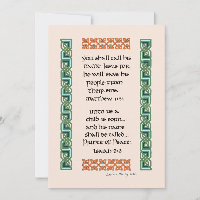 Christian Bible Verse Calligraphy Celtic Knot  Holiday Card (Front)