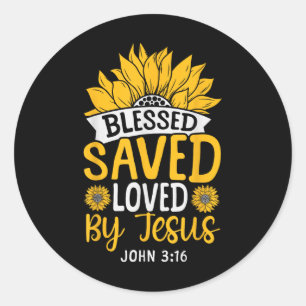 Christian Bible Verse Faith God Flower John 3_16 B Classic Round Sticker
