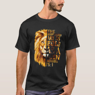 Christian Bible Verse Gifts Men Proverbs 28 1 Lion T-Shirt
