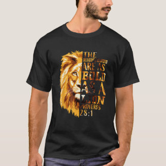 Christian Bible Verse Gifts Men Proverbs 28 1 Lion T-Shirt