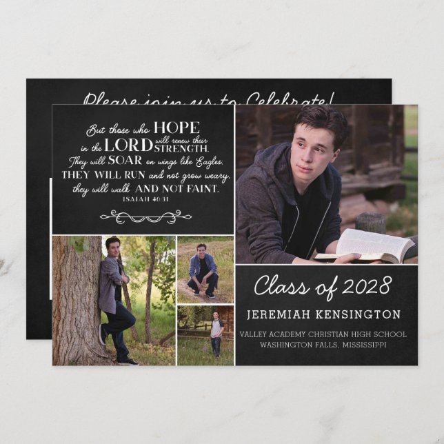 Christian Bible Verse Graduation Multiple Photo Invitation (Front/Back)