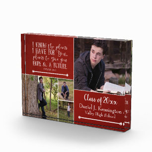 Christian Bible Verse Graduation Photo Collage Red Block