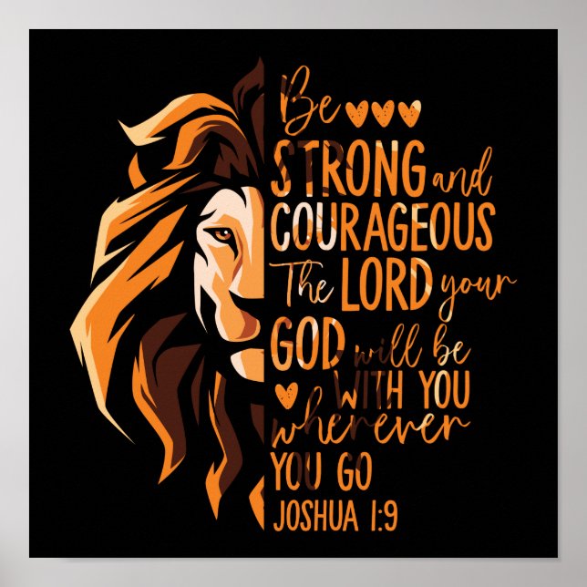 Christian Bible Verse Joshua 1:9 Lion Poster (Front)