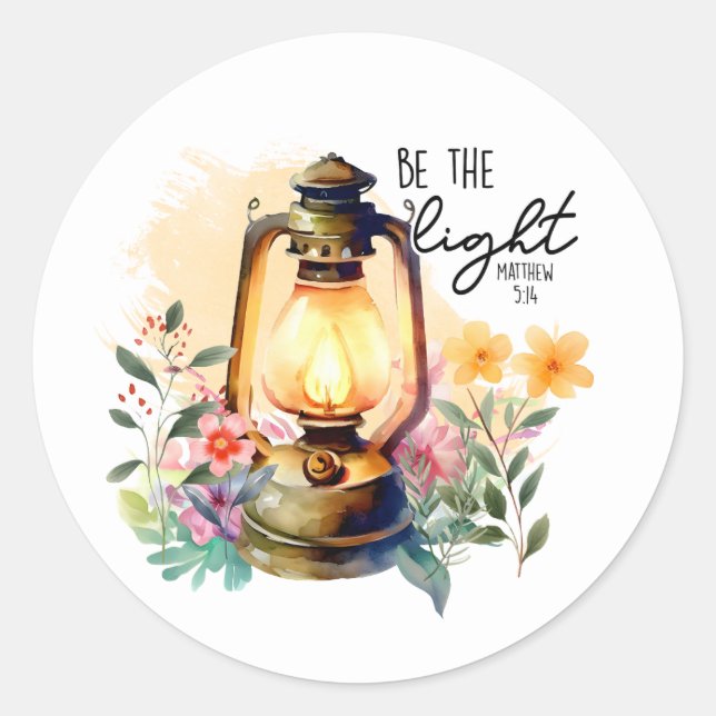 Christian Bible Verse Matthew 5:14 Be Light Classic Round Sticker (Front)