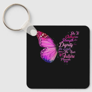 Christian Bible Verse Proverbs 31 25 Butterfly She Key Ring