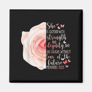 Christian Bible Verse Proverbs 31_25 Rose Flower  Magnet