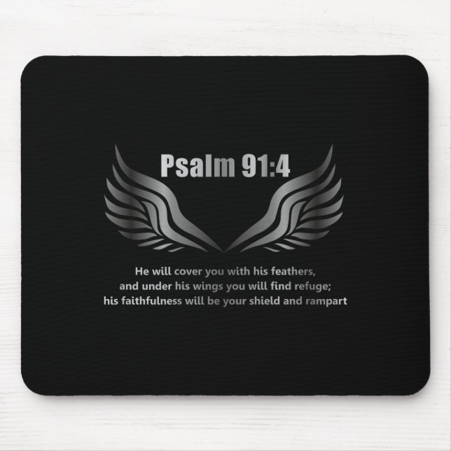 Christian Bible Verse Quote Psalm 91 4 Design On T Mouse Pad (Front)