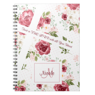 Christian Bible Verse Rose Floral Name Monogram Notebook