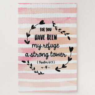Christian Bible Verse Strong Tower Psalms Quote Jigsaw Puzzle