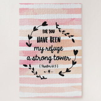 Christian Bible Verse Strong Tower Psalms Quote Jigsaw Puzzle