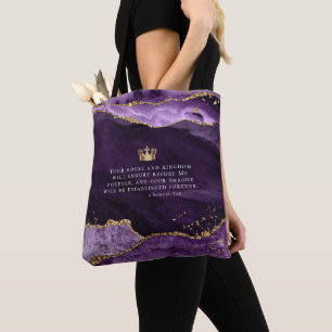 Christian Bible Verse Tote Bag Purple Gold Crown