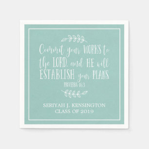 Christian Bible Verse Typography Teal Graduation Napkin
