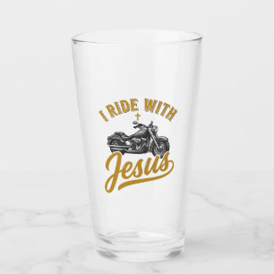 Christian Biker I Ride With Jesus Vintage Motorcyc Glass