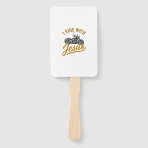 Christian Biker I Ride With Jesus Vintage Motorcyc Hand Fan