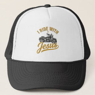 Christian Biker I Ride With Jesus Vintage Motorcyc Trucker Hat
