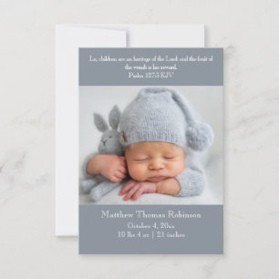 Christian Birth Announcement Card - Grey & white