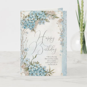 Christian Birthday Blue Floral Scripture Card