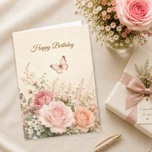 Christian Birthday Butterfly Blush Roses Faith Card
