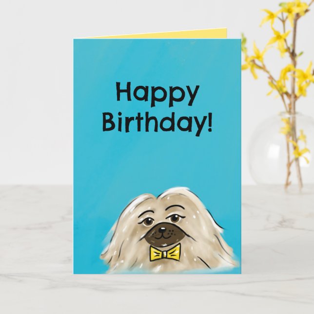 Christian Birthday Card (Pekingese) (Yellow Flower)
