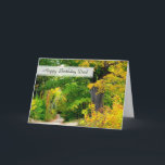 Christian Birthday Dad Father Scripture Card<br><div class="desc">Add a custom, personal message inside this scenic, Christian birthday card for dad. Lush green trees just changing to their fall colours of orange and golden yellow, provide the background for Dad's birthday wish. Inside top is scripture from Psalm 139 - "All the days ordained for me were written in...</div>