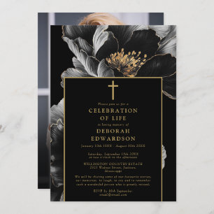 Christian Black And Gold Celebration Of Life Photo Invitation